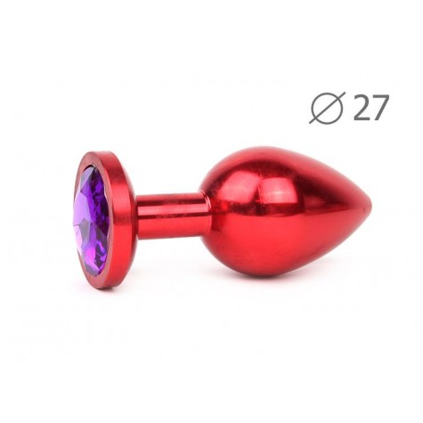 Коническая красная анальная втулка с фиолетовым кристаллом - 7 см.