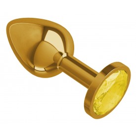Золотистая конусовидная анальная пробка с желтым кристаллом - 7 см.