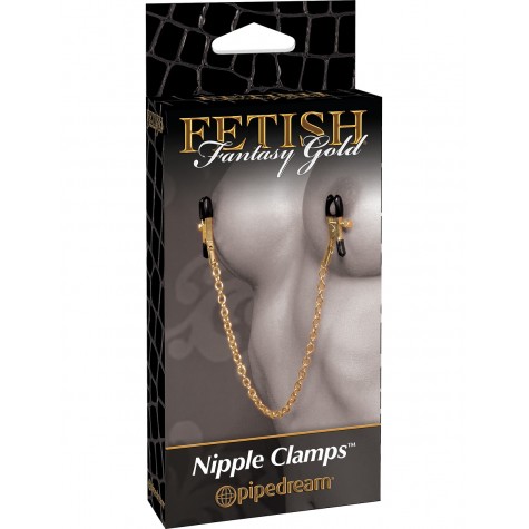 Чёрные с золотом зажимы на соски Gold Chain Nipple Clamps